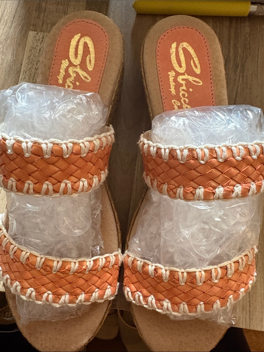 Sbicca Orange Braided Double-Strap Slide Sandals